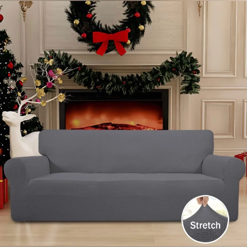 Stretch Oversized Sofa Slipcover 1 Pc Furniture Protector Jacquard Fabric Gray